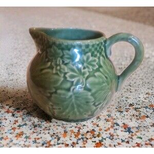Vintage Bordallo Pinheiro Portuguese 3.5" Creamer Green Leaf Ivy Vines